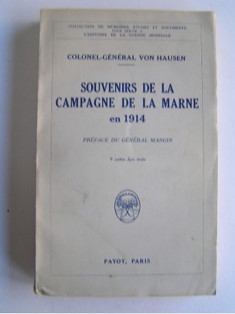 Colonel-général Baron von Hausen - Souvenirs de la campagne de la Marne en 1914