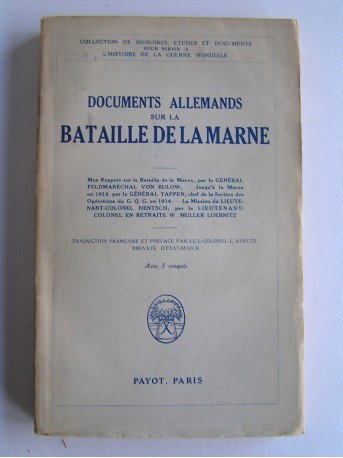 Collectif - Documents allemands sur la bataillede la Marne.
