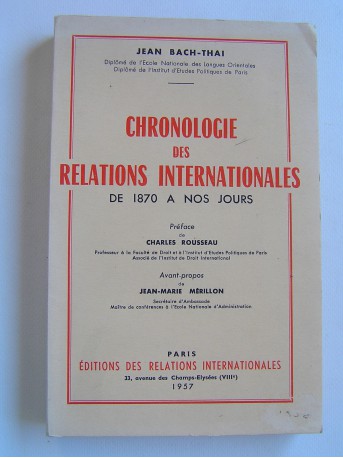 Jean Bach-Thai - Chronologie des relations internationales de 1870 à nos jours